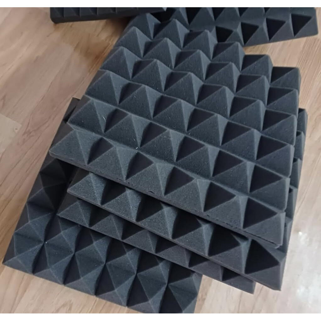 YGM Acoustic Foams Pyramid Acoustic Panels 12  X 12  X 2 , 38 Kg/m Premium Grade Studio Noise, Echo Reduction and Absorption, 3D Structure (Charcoal Black) (Set of 18)