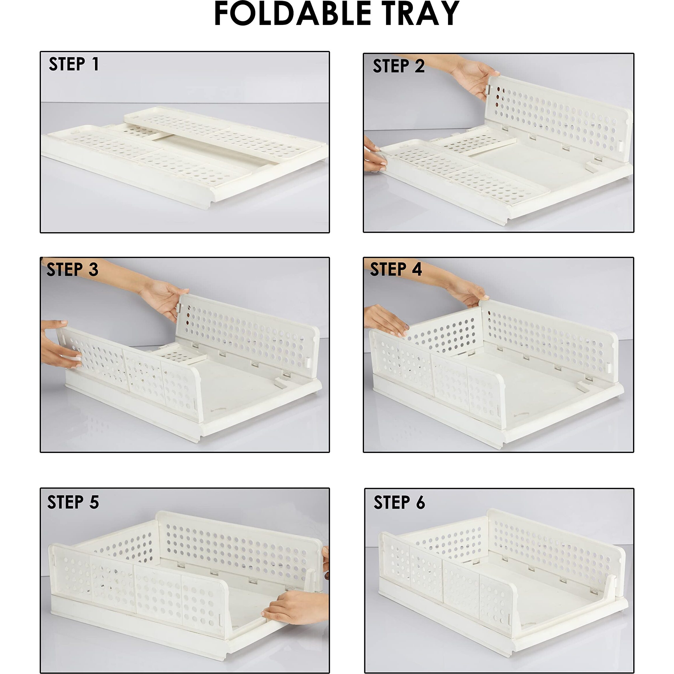 JEYANG Folding Wardrobe Organizer Plastic Stackable Clothe Closet Self Storage Container, Rectangular Cupboard For Kitchen, Home And Bathroom (White) (Pack Of 5 (Large White)), 44.5 X 33.5 X18.5 cm