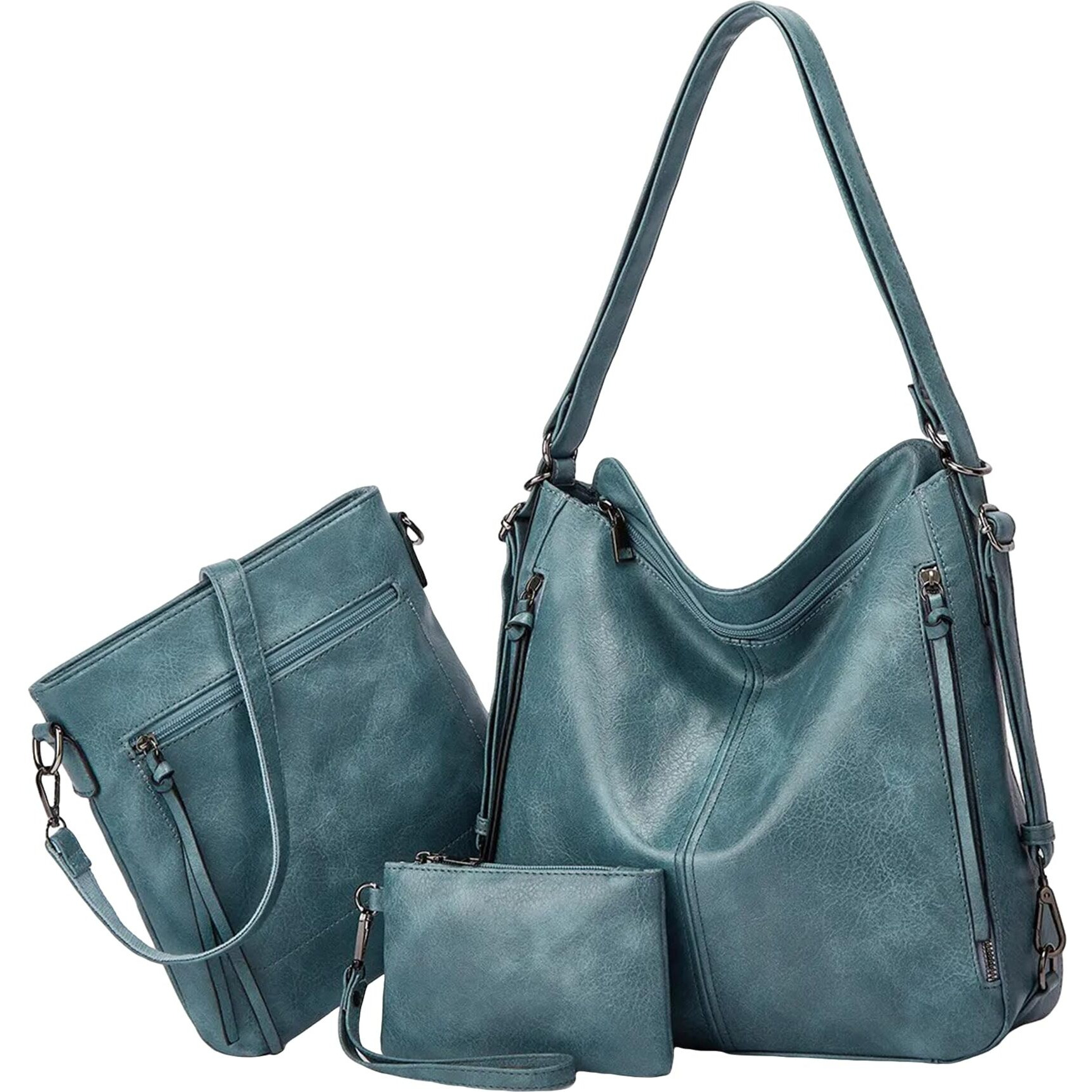 SHOPO Handbags For Women Combo | Soft Pu Leather | Attractive Hobo Bags Purse | Shoulder Bags For Women With Long Strap And Wallet (3 In 1), Blue