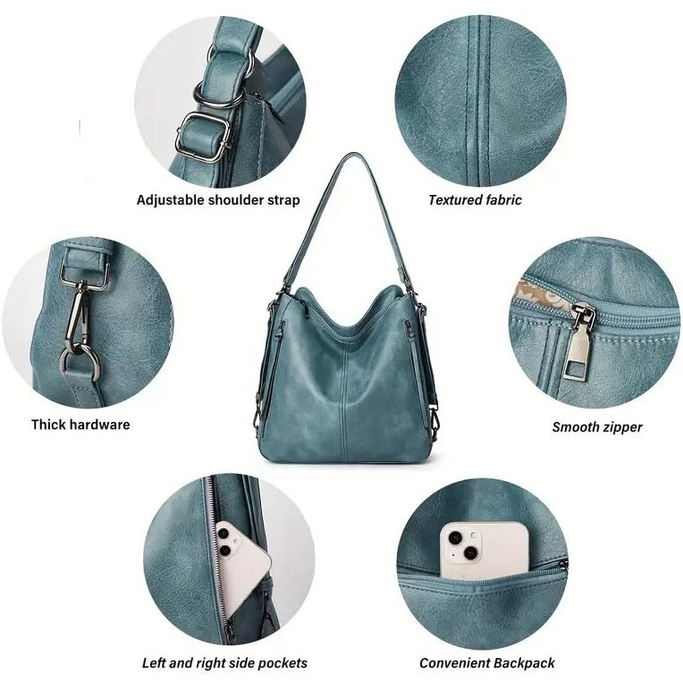 SHOPO Handbags For Women Combo | Soft Pu Leather | Attractive Hobo Bags Purse | Shoulder Bags For Women With Long Strap And Wallet (3 In 1), Blue