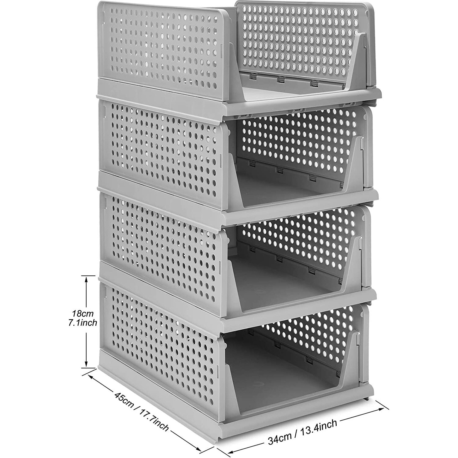 JEYANG Folding Wardrobe Organizer Plastic Stackable Clothe Closet Self Storage Container, Rectangular Cupboard for Kitchen, Home and Bathroom (Pack of 5 (Large Grey))