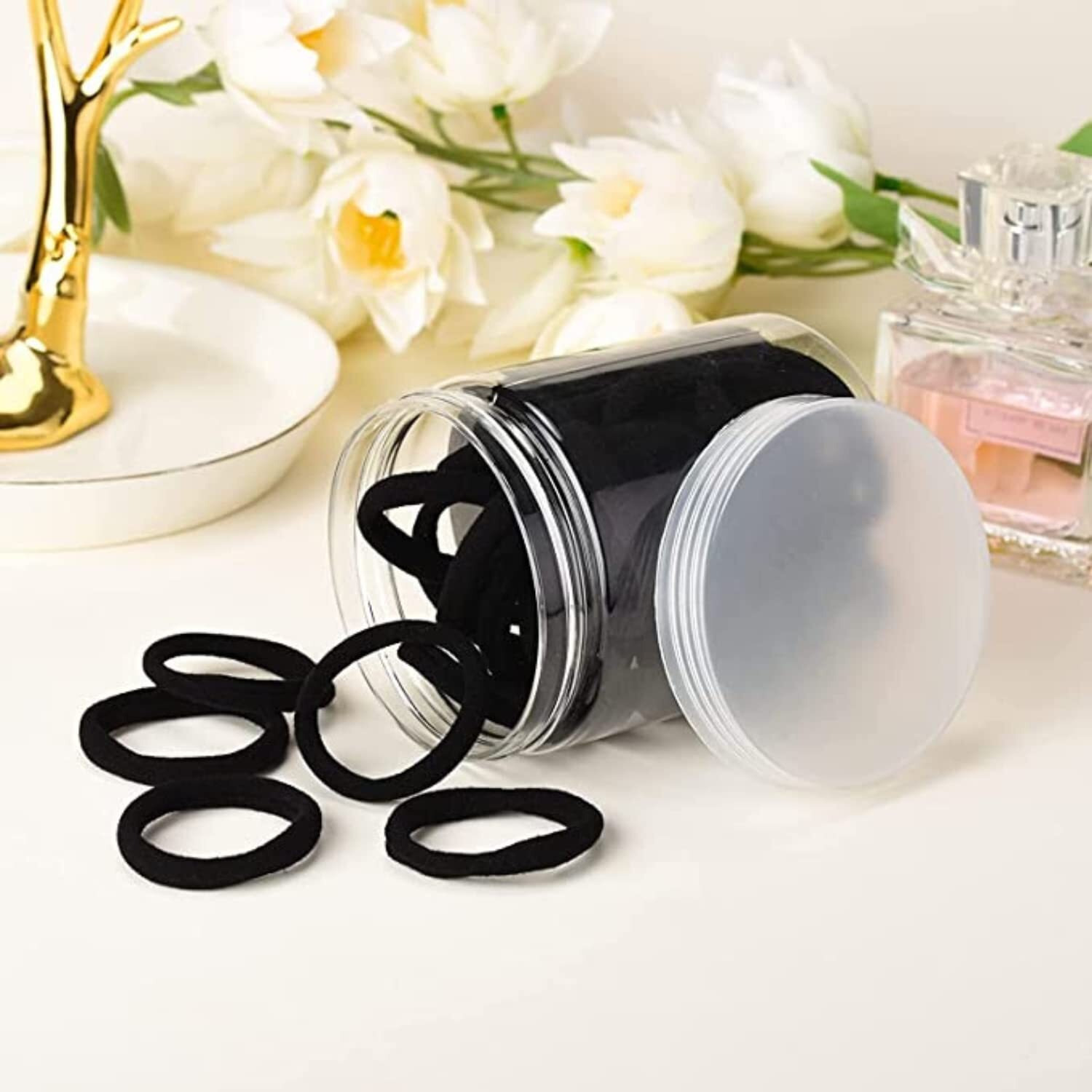 Diversa Seamless Thick Cotton Hair Rubber Bands, Durable Elastic Ties, Ponytail Holders, Hair Accessories for Women and Girls - Black (Pack of 30 Pcs)