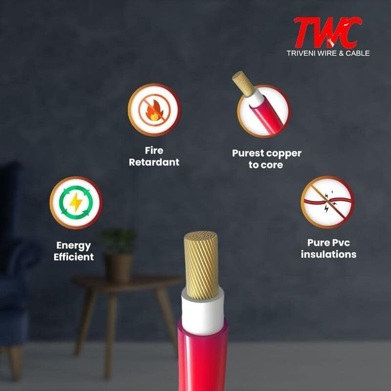 TWC Lite Single Core Electrical Wire |Black, 45 Meter, 10 SQ.MM. |PVC electrical insulated copper wire | Cable for Domestic & Industrial Connection purpose | Flame Resistant |