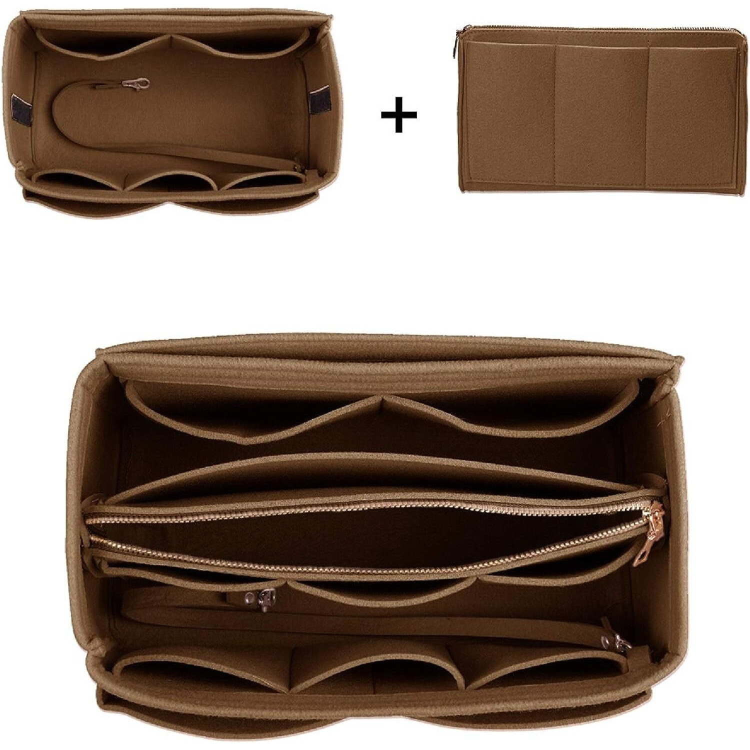 GREENSHEEP Purse Organizer Insert for Handbags, Premium Felt Organizer with Zipper Pocket (Large, camel)