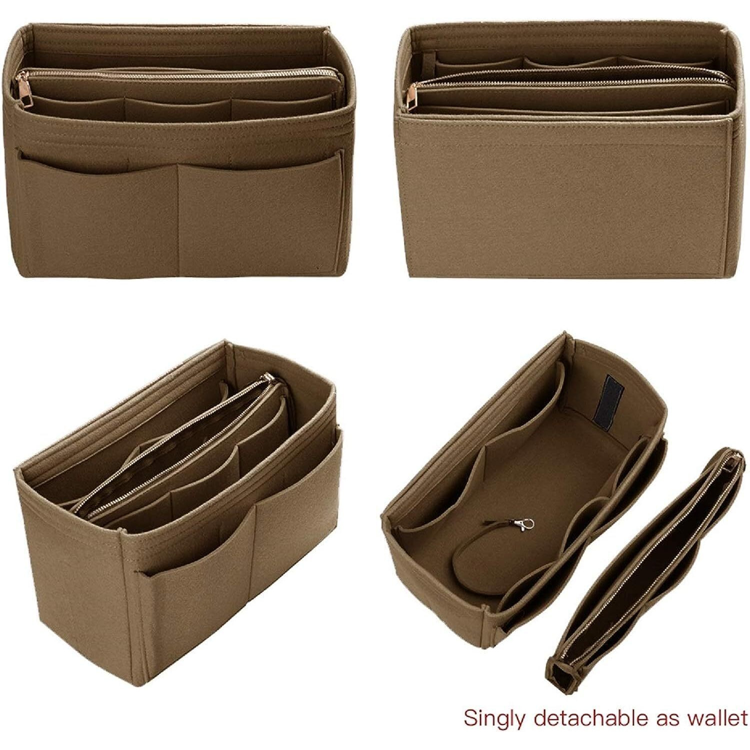 GREENSHEEP Purse Organizer Insert for Handbags, Premium Felt Organizer with Zipper Pocket (Large, camel)