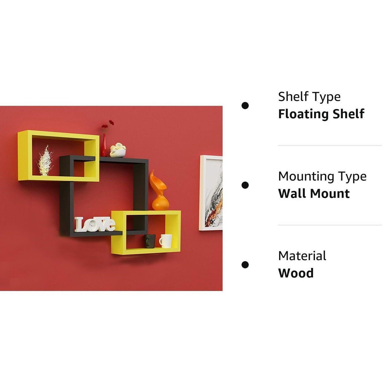 TechHark Polypropylene Wall Shelf, Home Dcor, Living Room Decorative Self, Office Decore Shleves, (Rectangle Yellow Black 3)