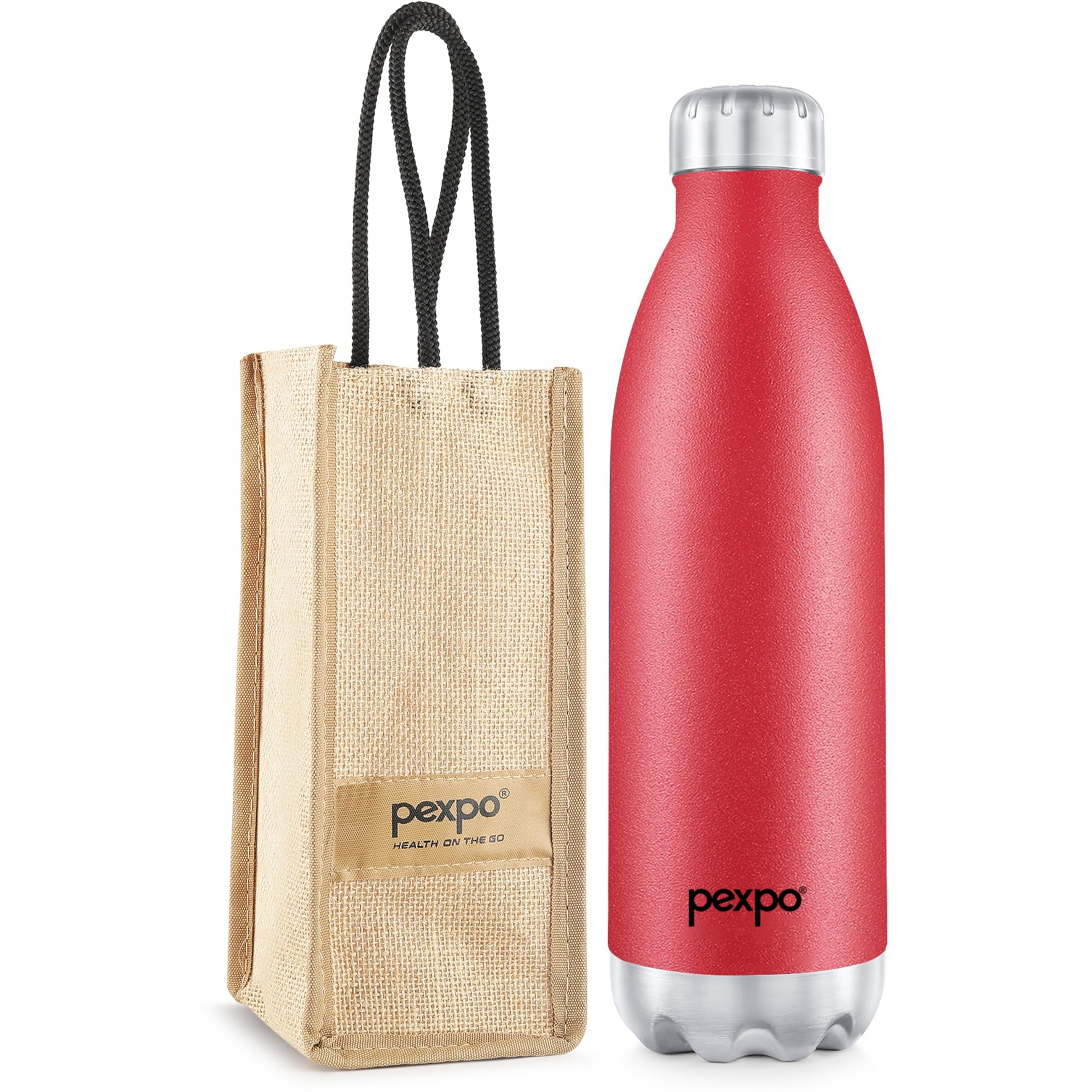 PEXPO Electro Hot & Cold ISI Certified with Jute Bag | Stainless Steel Water Bottle - 1500ml Crimson Red | Thermoflask | Office Bottle | Workout | Travelling | Home