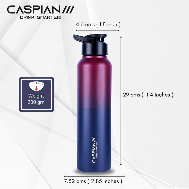 CASPIAN /// Hike Stainless Steel Sipper Water Bottle (Midnight Crimson, 1 Litre, Set of 1)| Leak Proof Thunder for Fridge Home Office Travel School Kids Boys Girls Adults Sports Gym Yoga