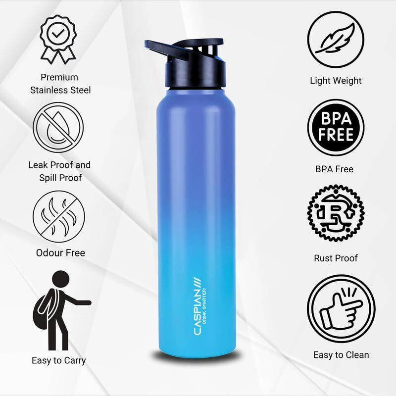 CASPIAN /// Hike Stainless Steel Sipper Water Bottle (Electric Lilac, 1 Litre, Set of 1)| Leak Proof Thunder for Fridge Home Office Travel School Kids Boys Girls Adults Sports Gym Yoga