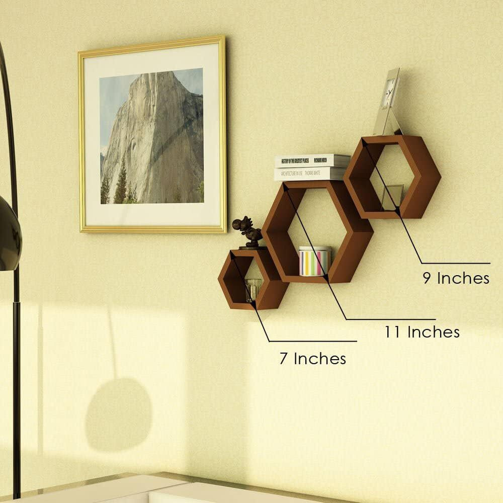 TechHark Polypropylene Wall Shelf, Home Dcor, Living Room Decorative Self, Office Decore Shleves, (Hexa Brown 6)