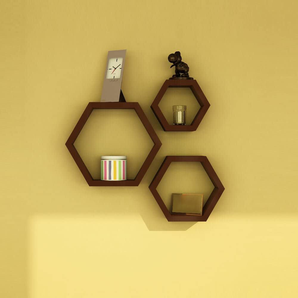 TechHark Polypropylene Wall Shelf, Home Dcor, Living Room Decorative Self, Office Decore Shleves, (Hexa Brown 3)