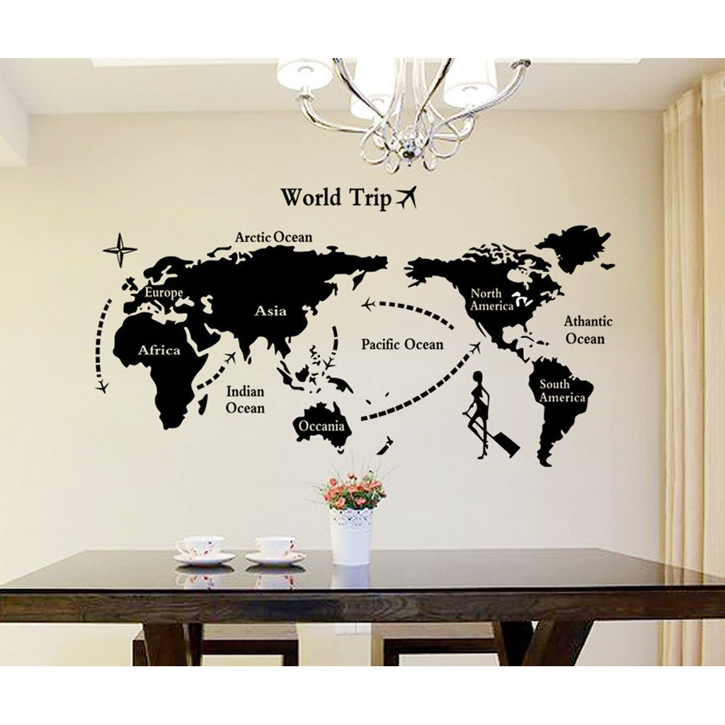 Decals Design  World Map  Wall Sticker (PVC Vinyl, 90 cm x 60 cm, Black)