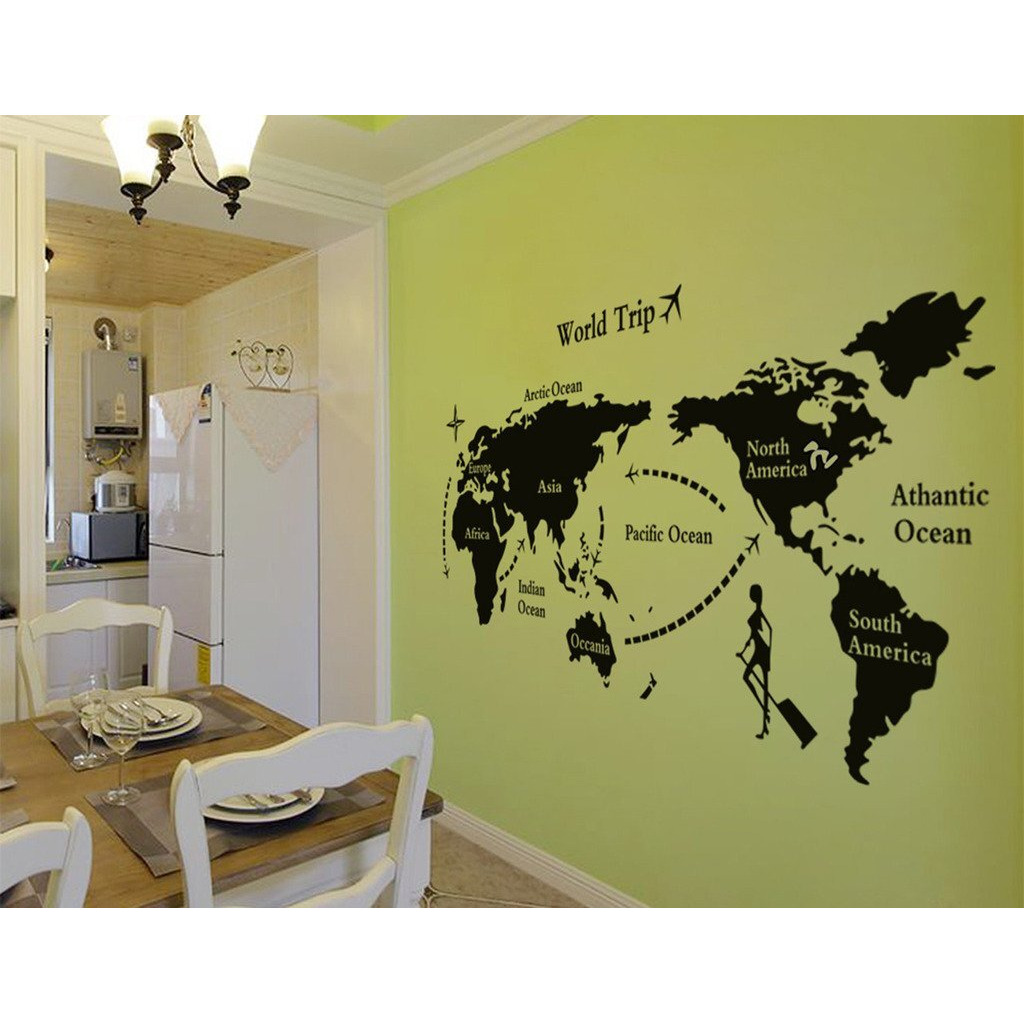 Decals Design  World Map  Wall Sticker (PVC Vinyl, 90 cm x 60 cm, Black)