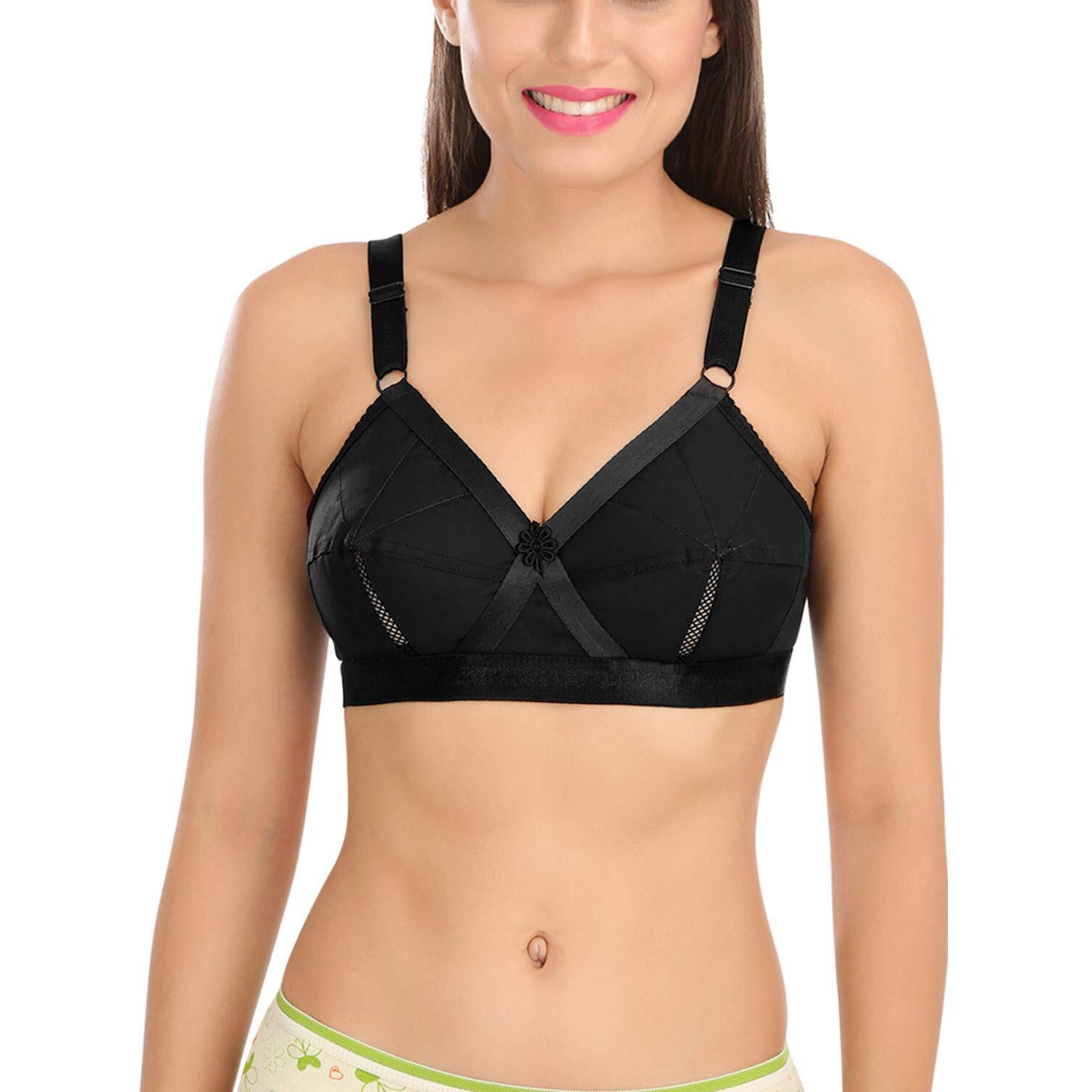 SONA Women s Perfecto Cotton Full Coverage Non-Padded Wirefree Everyday Bra - Anti Bacterial - Side Support Shaper (Pack of 1_Black_92B)
