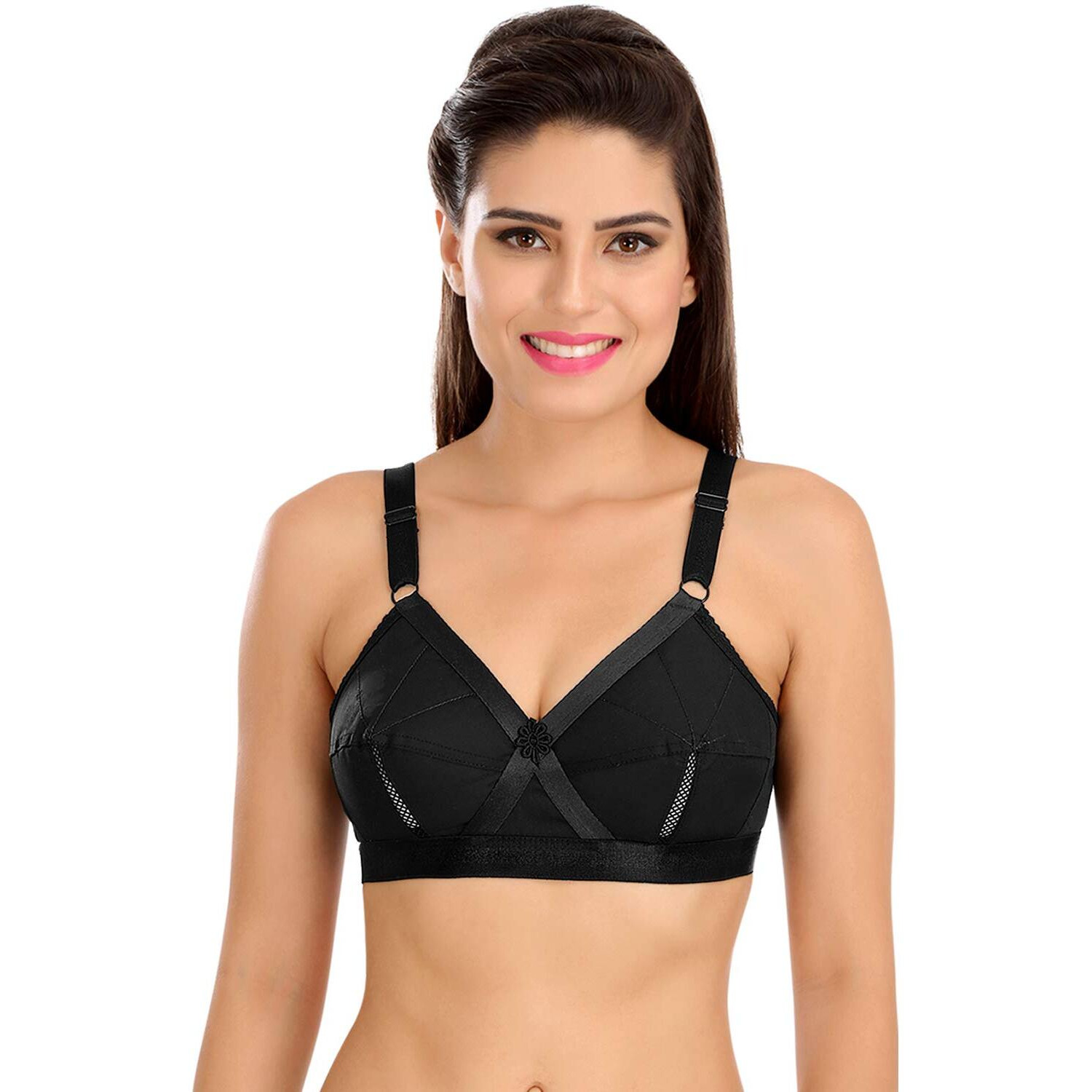 SONA Women s Perfecto Cotton Full Coverage Non-Padded Wirefree Everyday Bra - Anti Bacterial - Side Support Shaper (Pack of 1_Black_92B)
