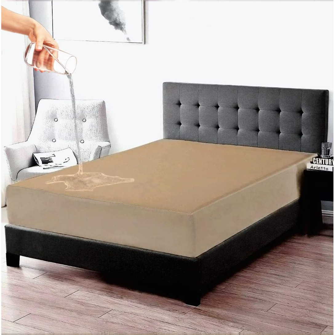 Trance Home Linen Premium 220 GSM+ 84  x 48  Cotton Terry Waterproof Mattress Protector | Elasticated Fitted Style Non-Toxic Bed Protector | Mattresses Cover (84x48 inch | 7x4 feet_ Brown)