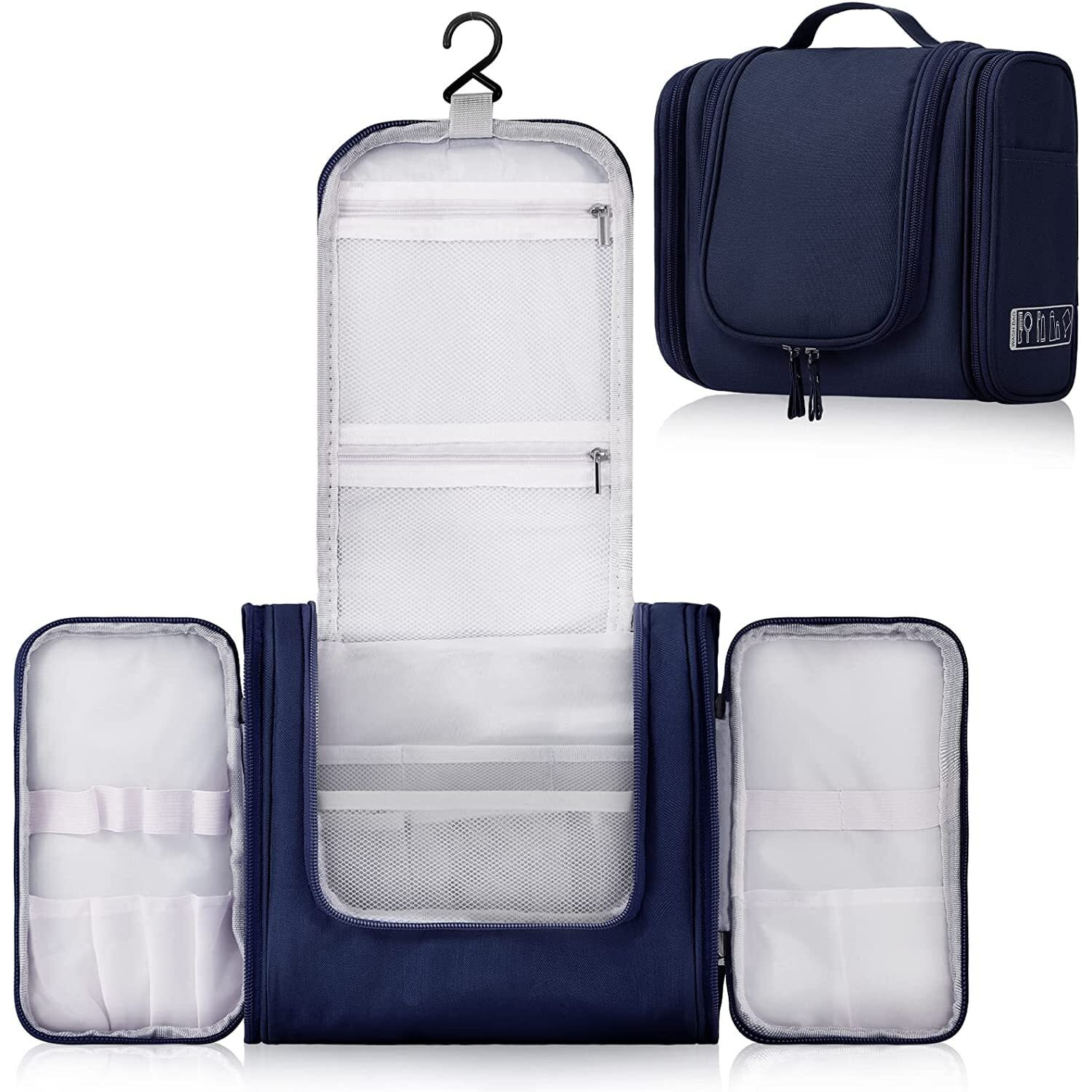 House of Quirk Hanging Toiletry Kit Bag Extra Large Capacity Travel Organizer Bags For Men And Women Durable Waterproof Nylon Makeup Bag For Toiletries,Cosmetics, Brushes (Navy Blue),W-11 Cm