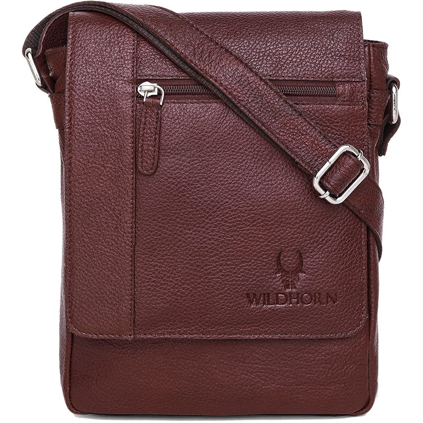 WildHorn Leather Sling Messenger Bag for Men I Multipurpose Crossbody Bag I Travel Bag with Adjustable Strap I IDIMENSION L- 8 inch H- 10.5 inch W- 2.75 inch