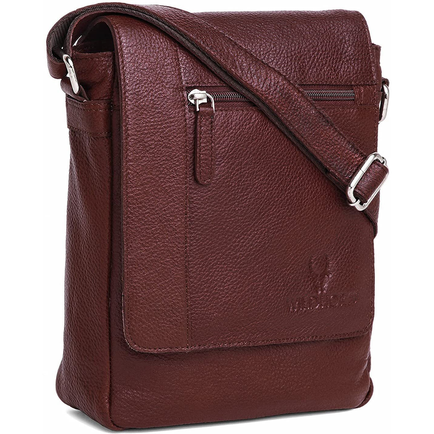 WildHorn Leather Sling Messenger Bag for Men I Multipurpose Crossbody Bag I Travel Bag with Adjustable Strap I IDIMENSION L- 8 inch H- 10.5 inch W- 2.75 inch