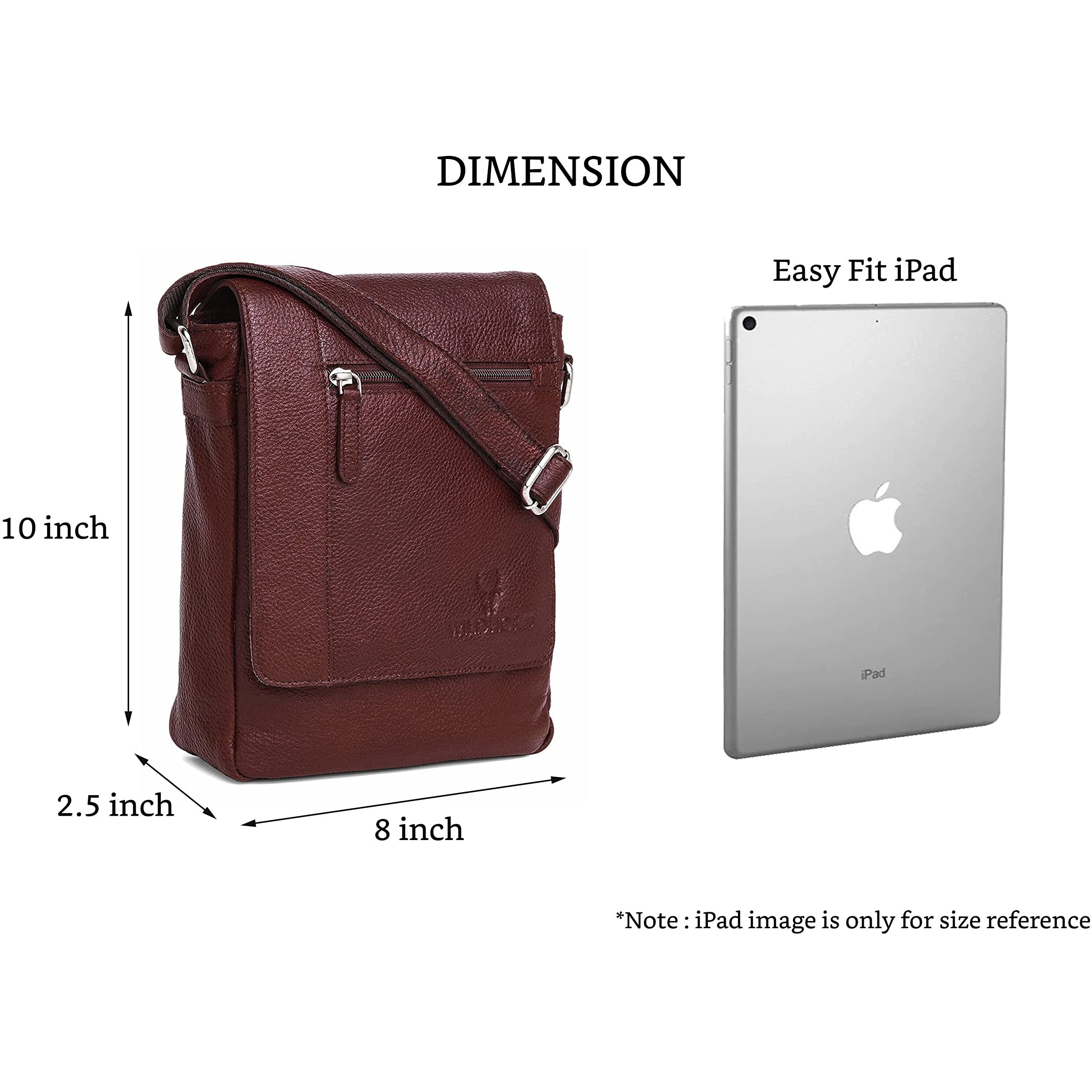 WildHorn Leather Sling Messenger Bag for Men I Multipurpose Crossbody Bag I Travel Bag with Adjustable Strap I IDIMENSION L- 8 inch H- 10.5 inch W- 2.75 inch