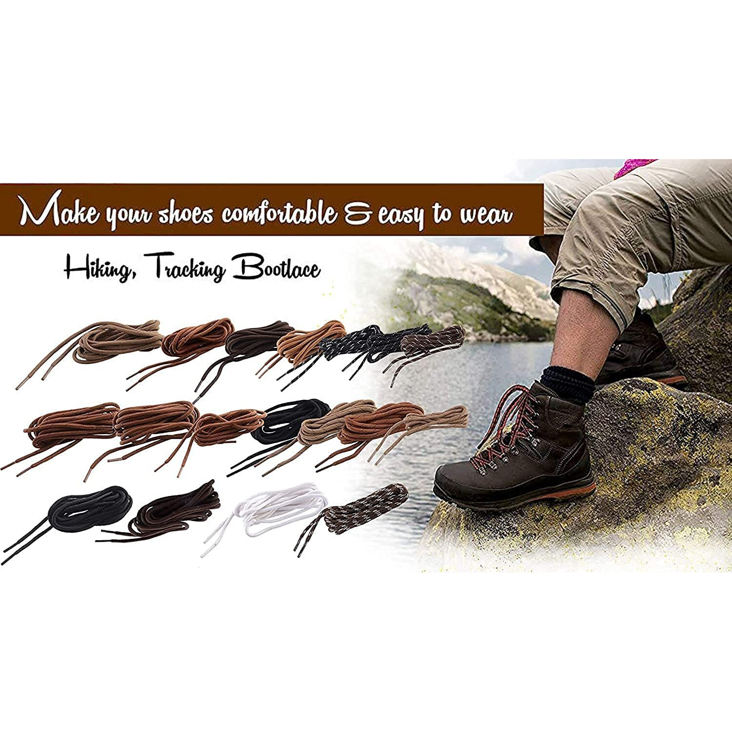 SHOESHINE Round Boot Lace Casual, Hiking Shoelace 4mm Thick Shoe Laces, 150cm - Tan & Dark Brown Shoe Laces (2 Pairs)