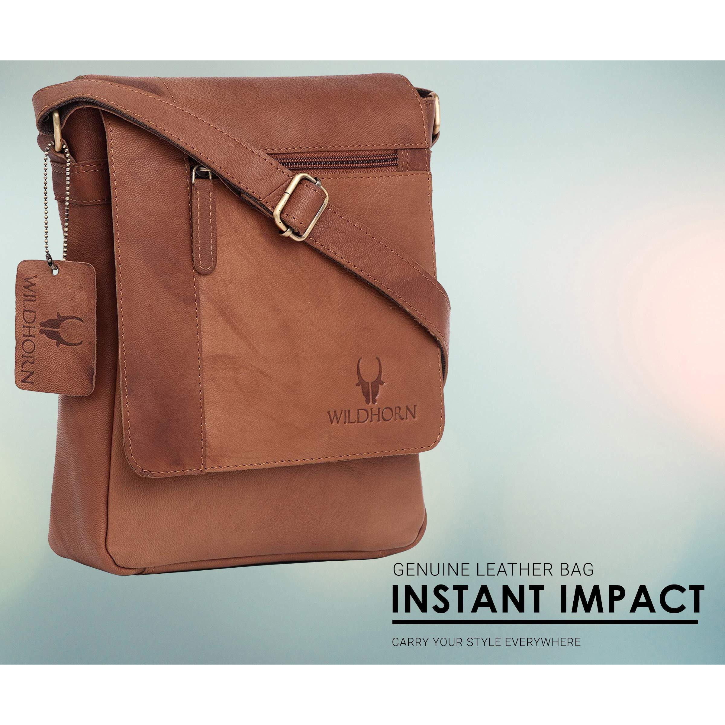 WILDHORN Leather Sling Messenger Bag for Men I Multipurpose Crossbody Bag I Travel Bag with Adjustable Strap I IDIMENSION L- 8 inch H- 10.5 inch W- 2.75 inch