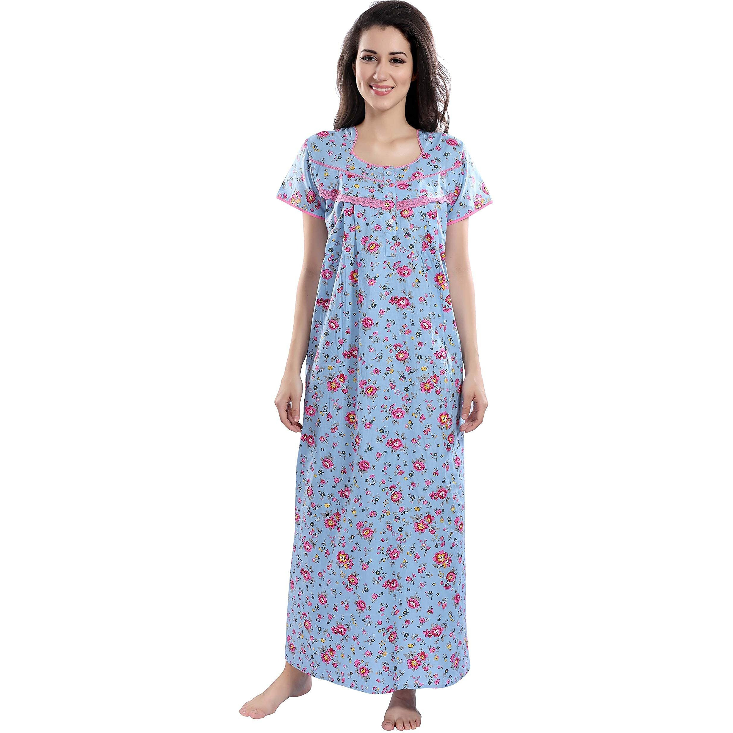Soulemo Women s Cotton Paisley Maxi Nighty (499MXS, Slate Grey, XS)