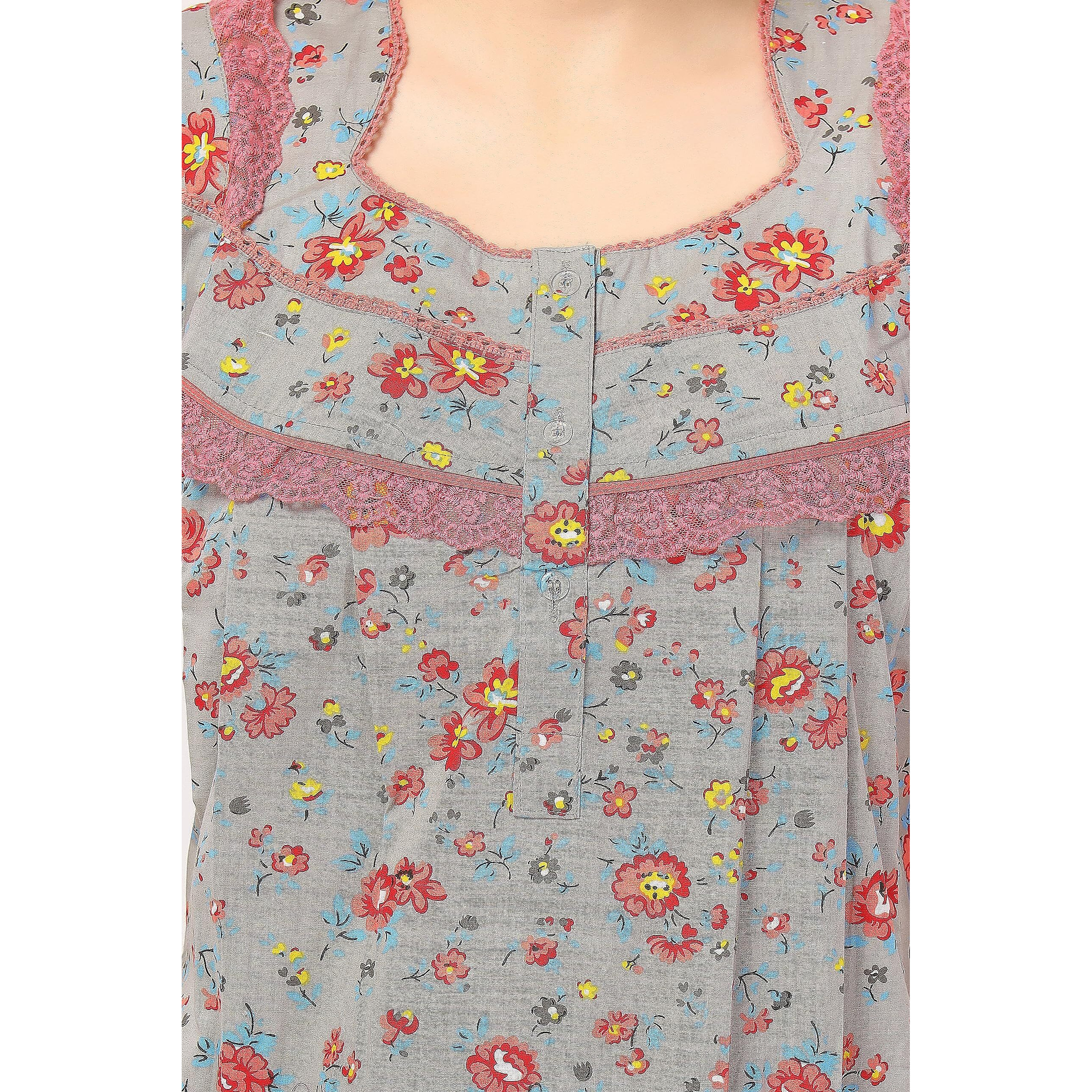 Soulemo Women s Cotton Floral Maxi Nighty - 499K Coin Grey- XXL- Bust 52
