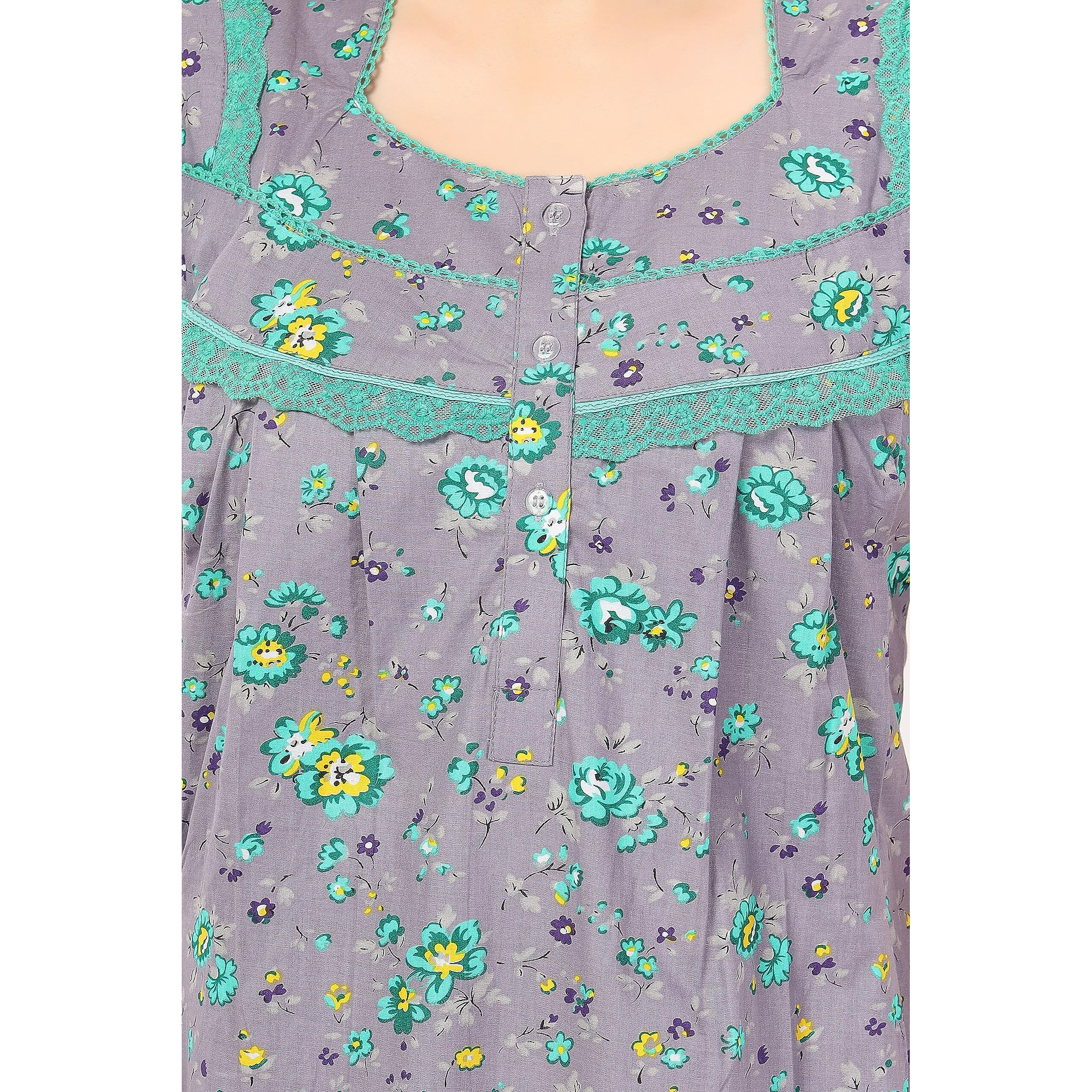 Soulemo Women s Cotton Paisley Maxi Nighty (499NL_Fog metallic Colour_L - BUST 44)