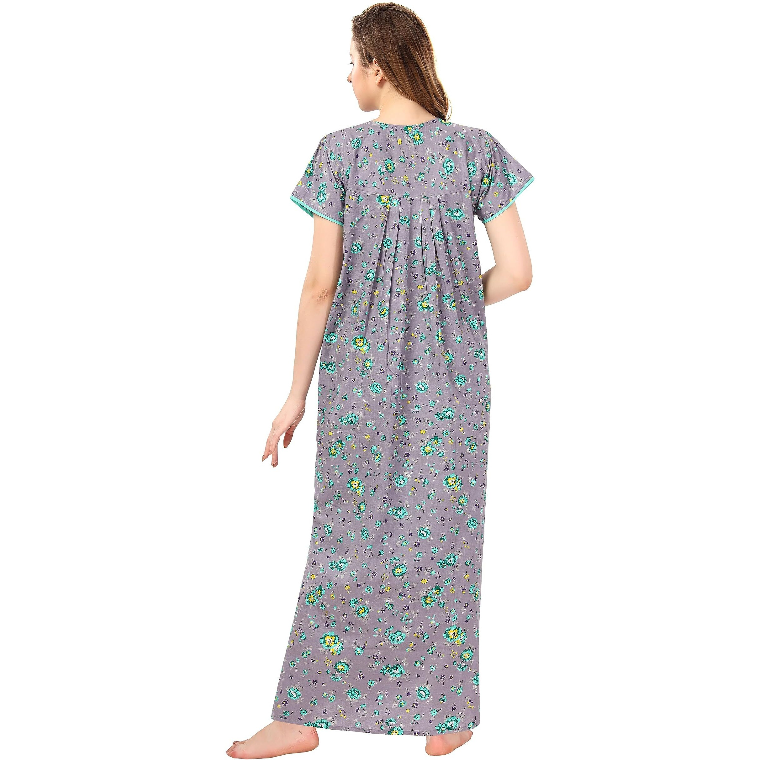 Soulemo Women s Cotton Paisley Maxi Nighty (499NL_Fog metallic Colour_L - BUST 44)