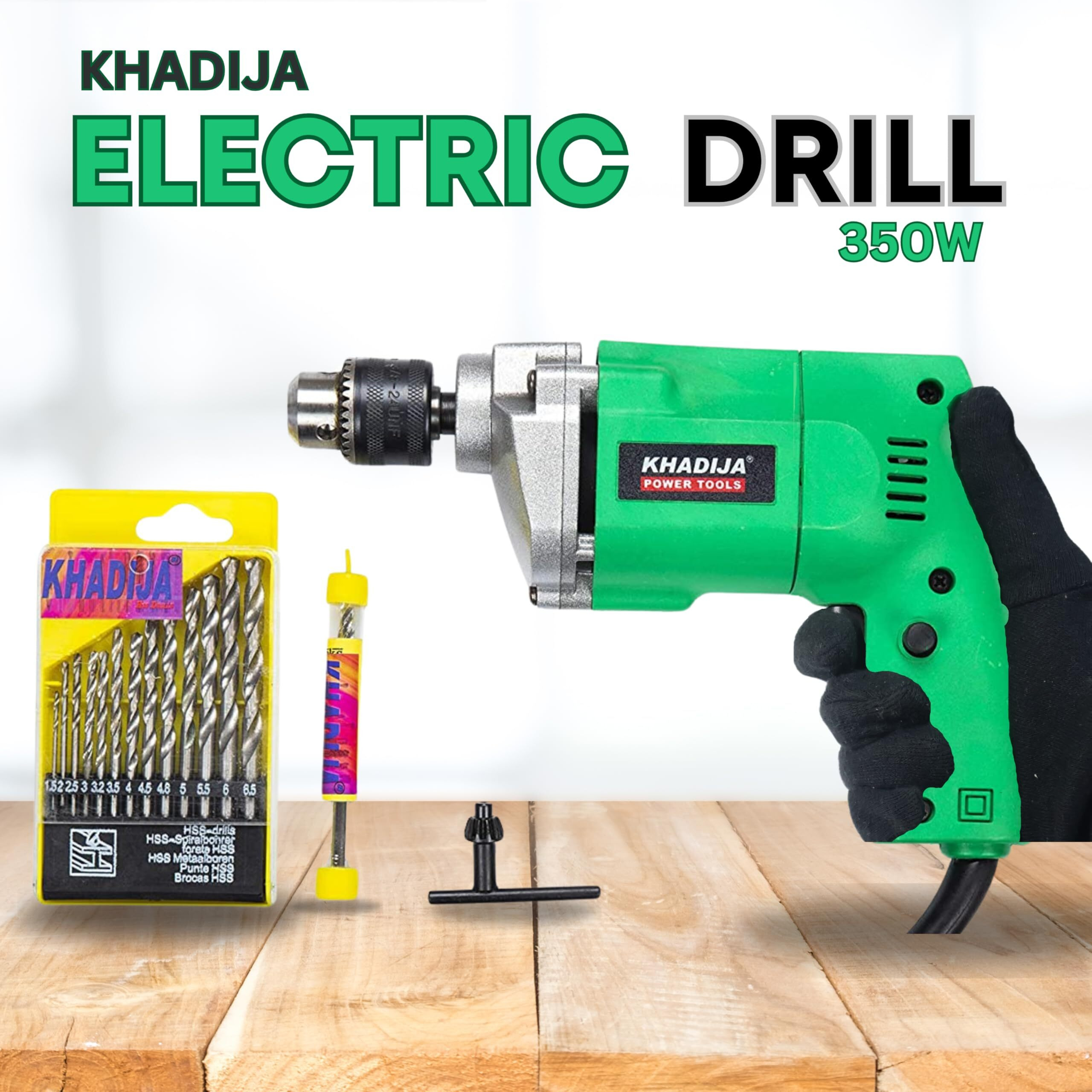 KHADIJA Drill Machine 10mm With Free 13Pcs HSS Drill Bits & 1Pc Masonary Bit Combo 6 Months Warranty