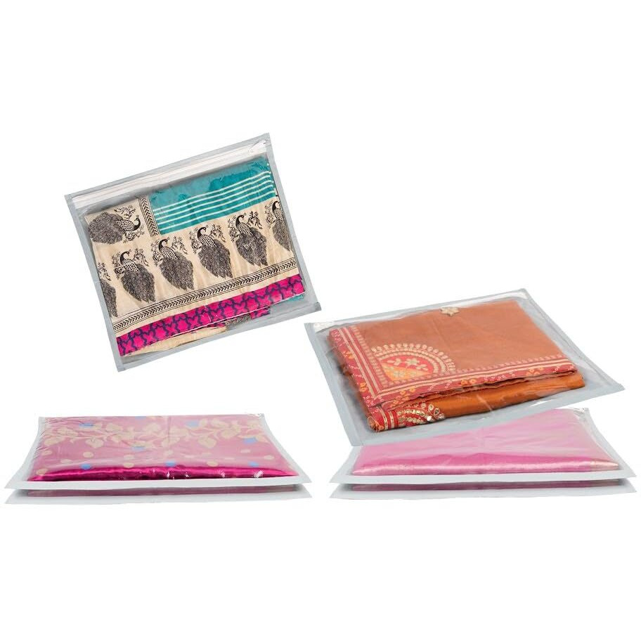 Homestrap Set of 12 Single Saree Cover/Clothes Storage Bags with Transparent Top (Red)(Featured on Shark Tank, Fabric)
