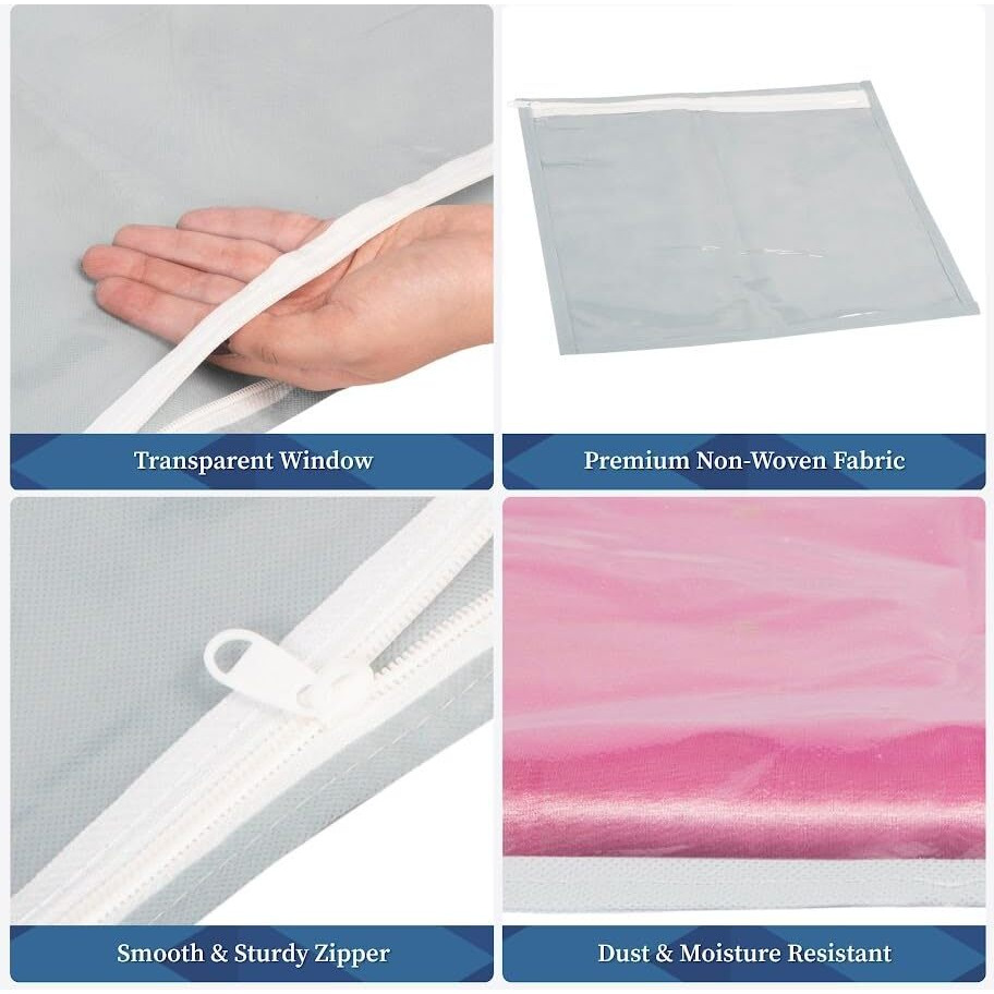 Homestrap Set of 12 Single Saree Cover/Clothes Storage Bags with Transparent Top (Red)(Featured on Shark Tank, Fabric)