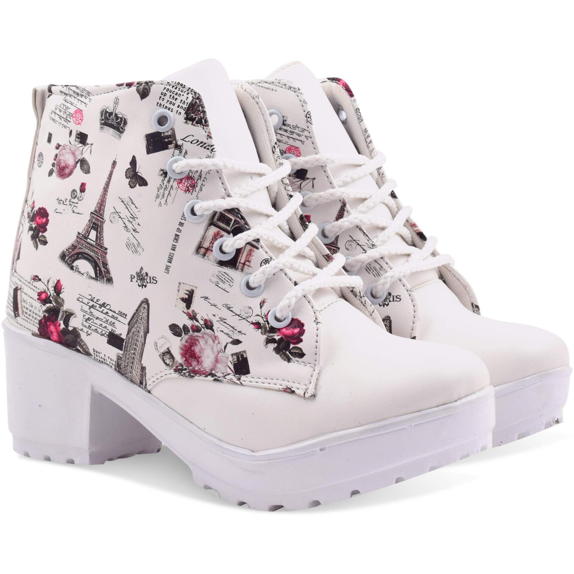 KRAFTER Women White Canvas Boots-UK-4