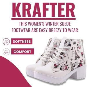 KRAFTER Women White Canvas Boots-UK-4