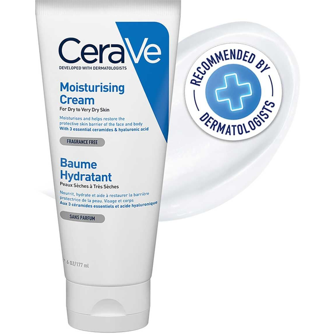 CeraVe Moisturizing Cream For Dry To Very Dry Skin (177ml) - Formulated with 3 Essential Ceramides And Hyaluronic Acid | Non-Comedogenic Moisturizer For Face and Body