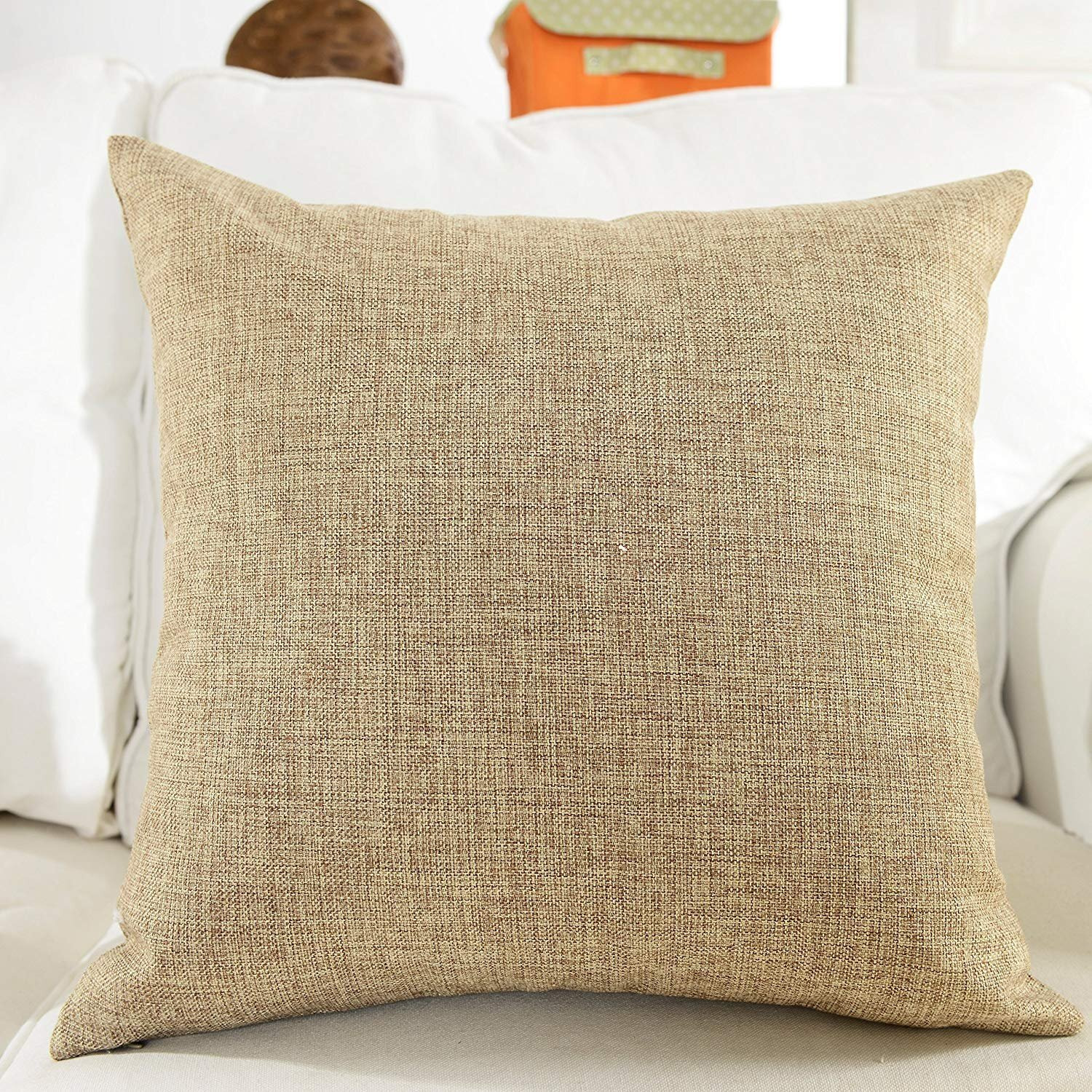 Khooti Decorative PolyJute Square Cushion Cover Throw Pillow Cover for Living Room Couch Single Sofa, Colourful Modern 12 Inches x 12 Inches / 30 cm x 30 cm (Colour - Natural Linen)(Set of 1 Piece)