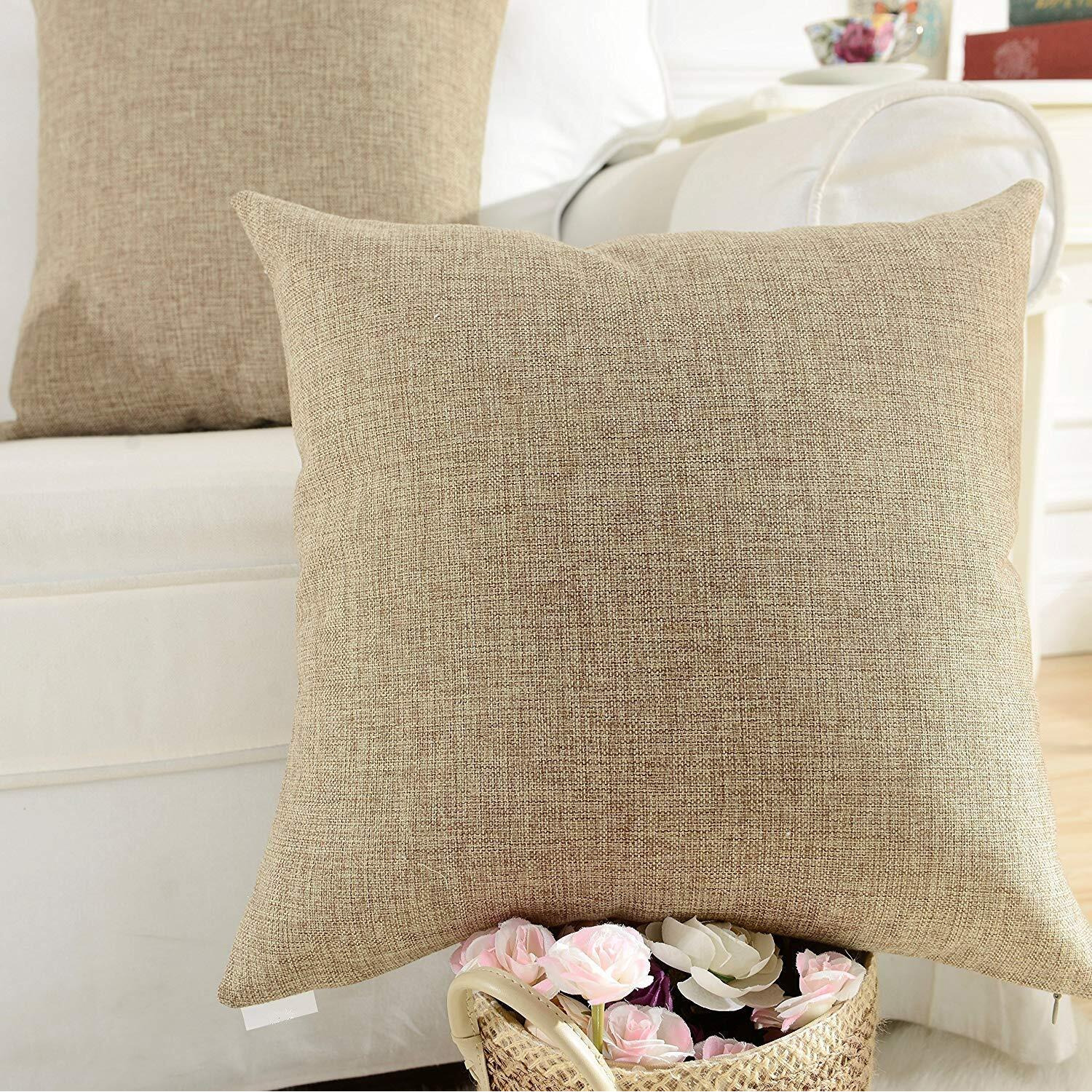 Khooti Decorative PolyJute Square Cushion Cover Throw Pillow Cover for Living Room Couch Single Sofa, Colourful Modern 12 Inches x 12 Inches / 30 cm x 30 cm (Colour - Natural Linen)(Set of 1 Piece)