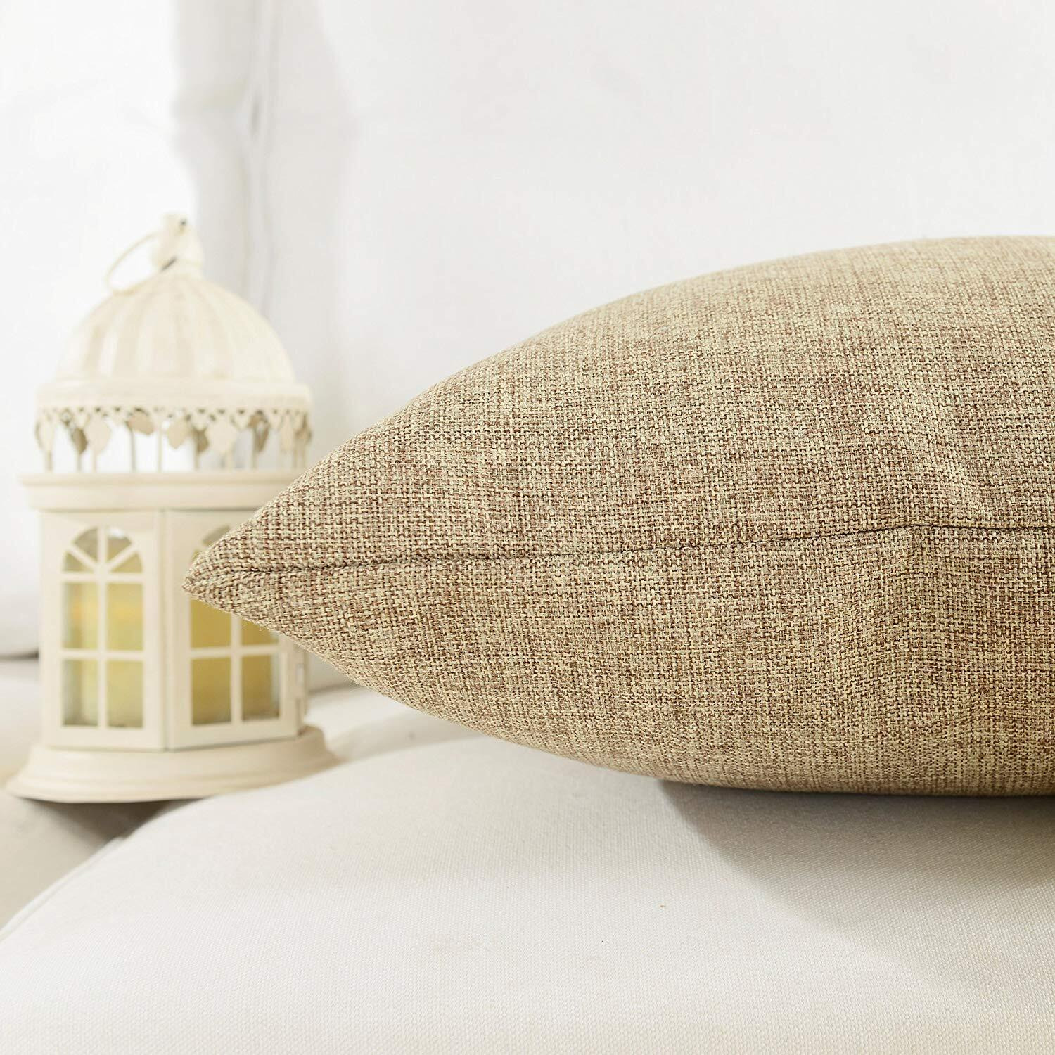 Khooti Decorative PolyJute Square Cushion Cover Throw Pillow Cover for Living Room Couch Single Sofa, Colourful Modern 12 Inches x 12 Inches / 30 cm x 30 cm (Colour - Natural Linen)(Set of 1 Piece)
