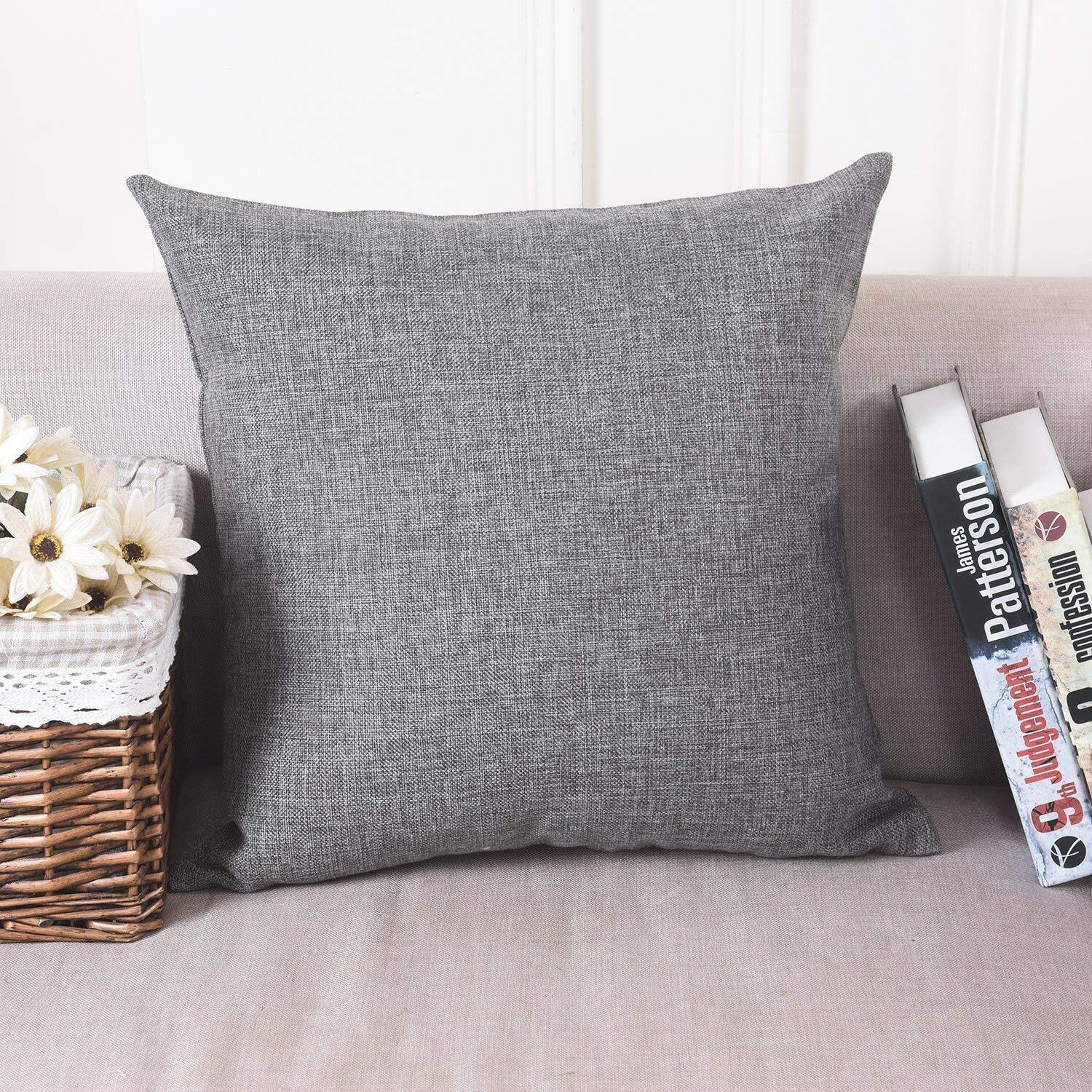 Khooti Jute Cushion Cover, 18x18 (Light Grey) (Pack of 2)