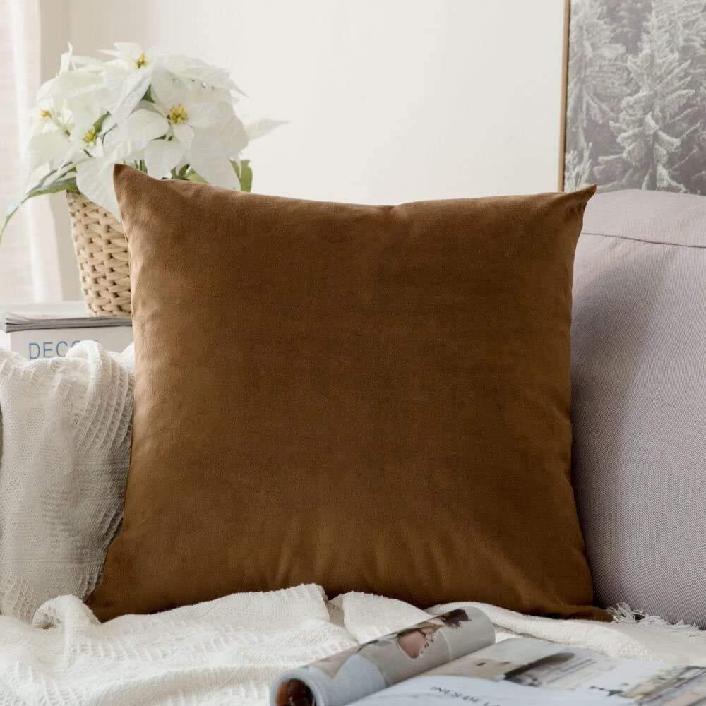 Khooti Velvet Cushion Cover, 12x12 (Brown) (Pack of 1)