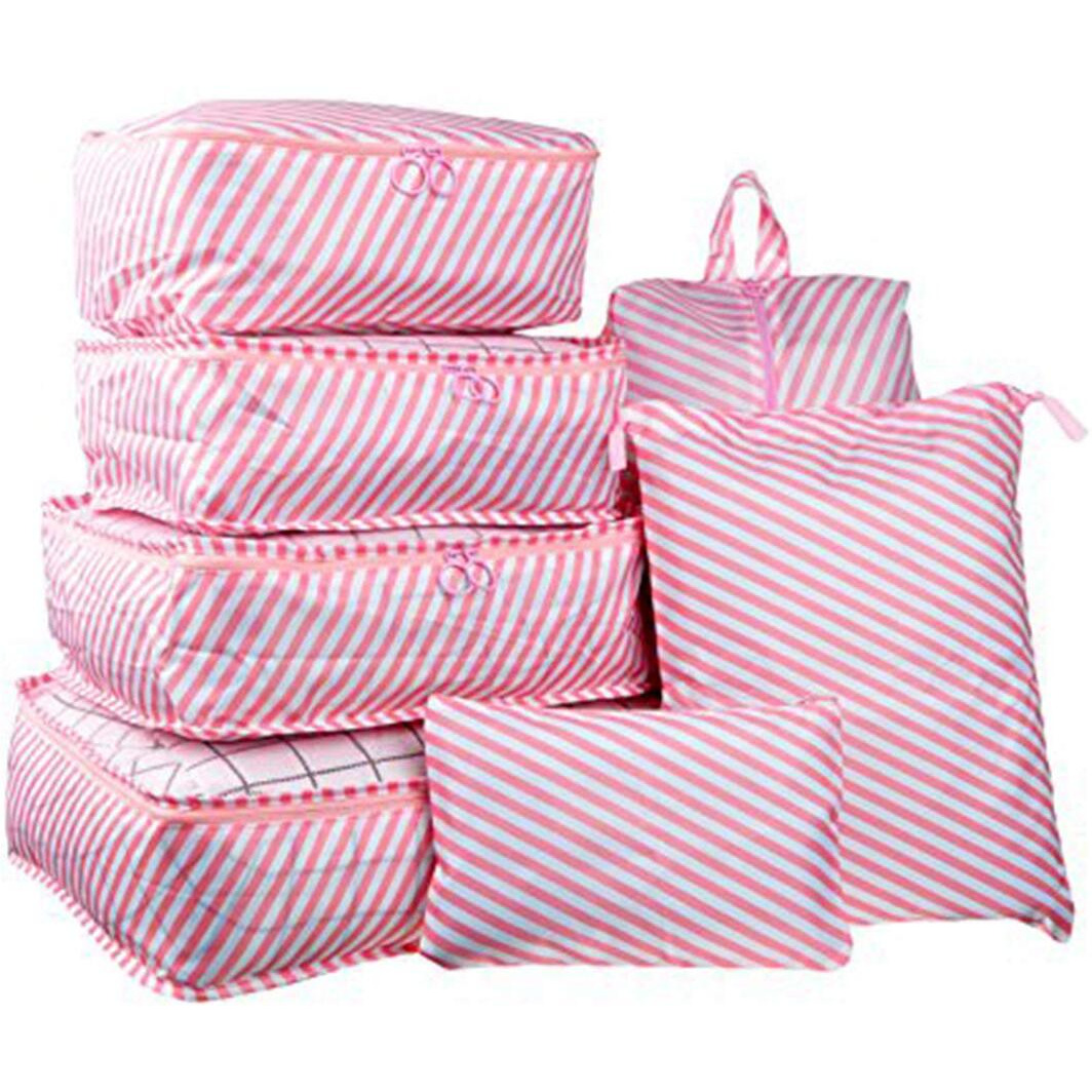 Styleys Travel Organizer Packing Cubes With Shoe Bag (Pink Stripe_S11003) Set of 7