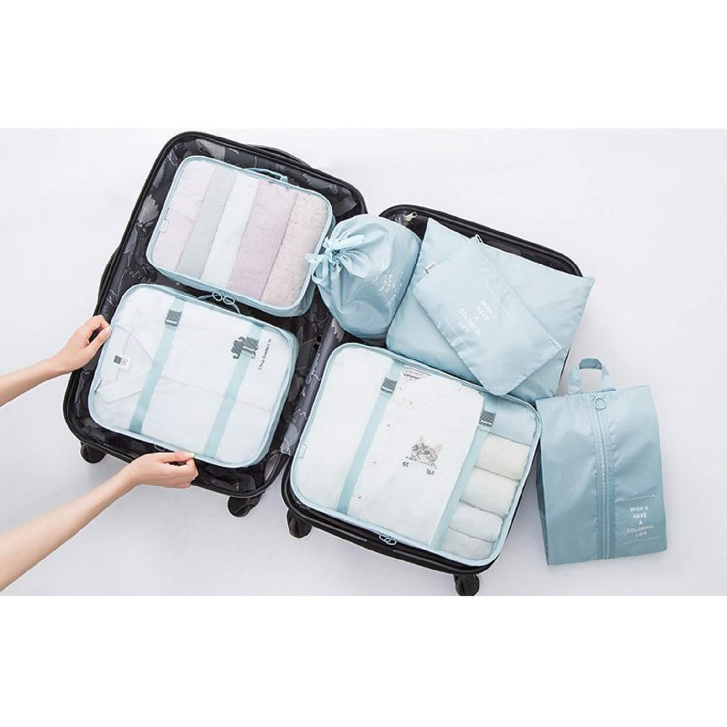 Styleys Polyester 7 Pcs Set Packing Cubes Travel Organizer, Packing Cubes for Travel, Luggage Organizer Bags Travel Organizer Pouch, Travel Accessories (Sky Blue, S11003), 3 cm