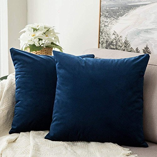 Khooti Velvet Cushion Cover, 26x26 (Blue)(Pack of 2)