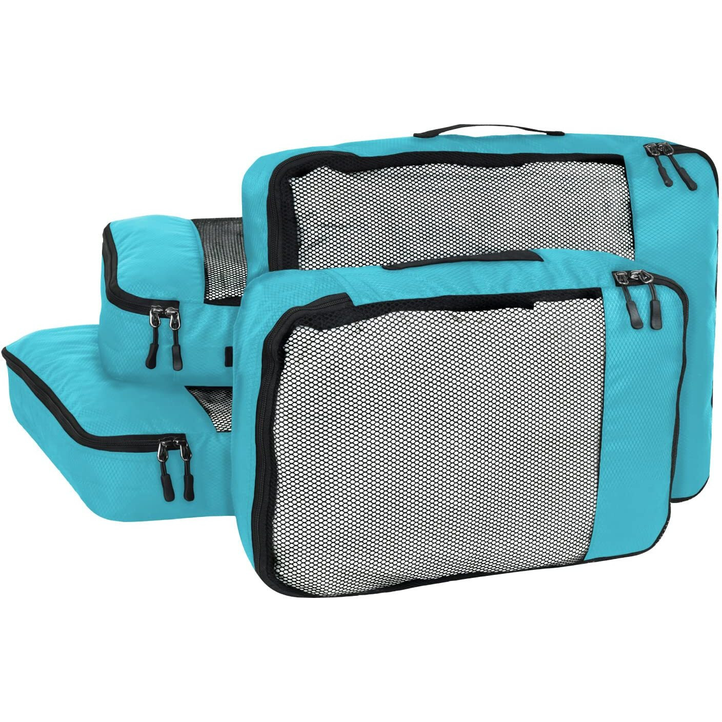 FATMUG Polyester Packing Cubes Travel Pouch Bag, Clothes Organiser Set Of 4(2 Large, 2 Medium) - Sky Blue