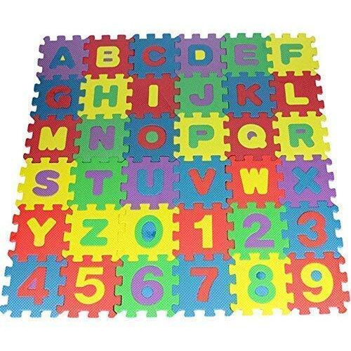 FunBlast 36 Pieces Mini Puzzle Foam Mat for Kids, Interlocking Learning Alphabet and Number Mat for Kids - Multi-Color