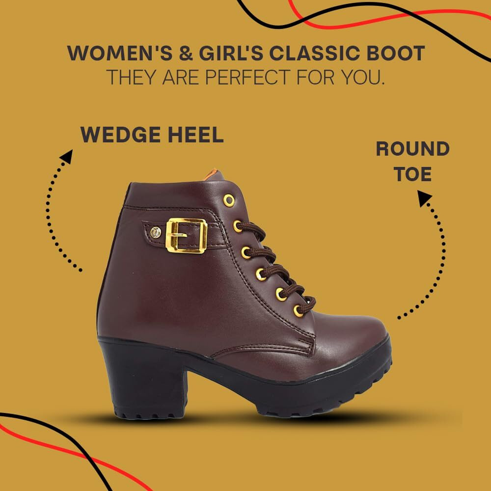 KRAFTER Women Brown Buckle Canvas Boots-UK-4