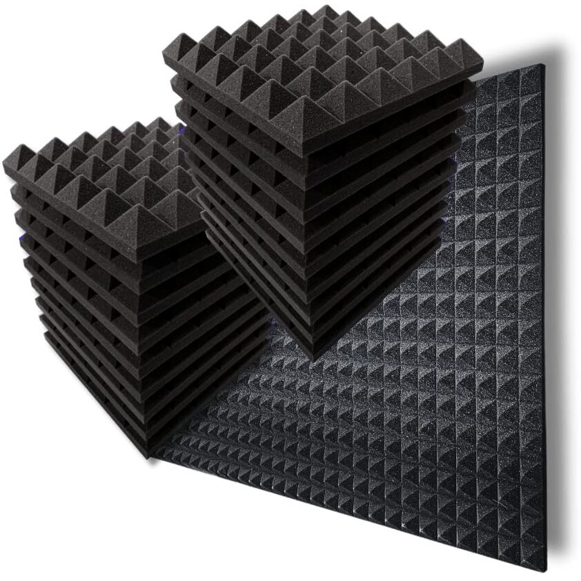 MMT Acoustix 72Pc Pyramid Acoustic Foam Panels | Pro Soundproofing for YouTubers, Podcasters & Studio Recording | 1x1Ft | 2 Thick | Charcoal Black
