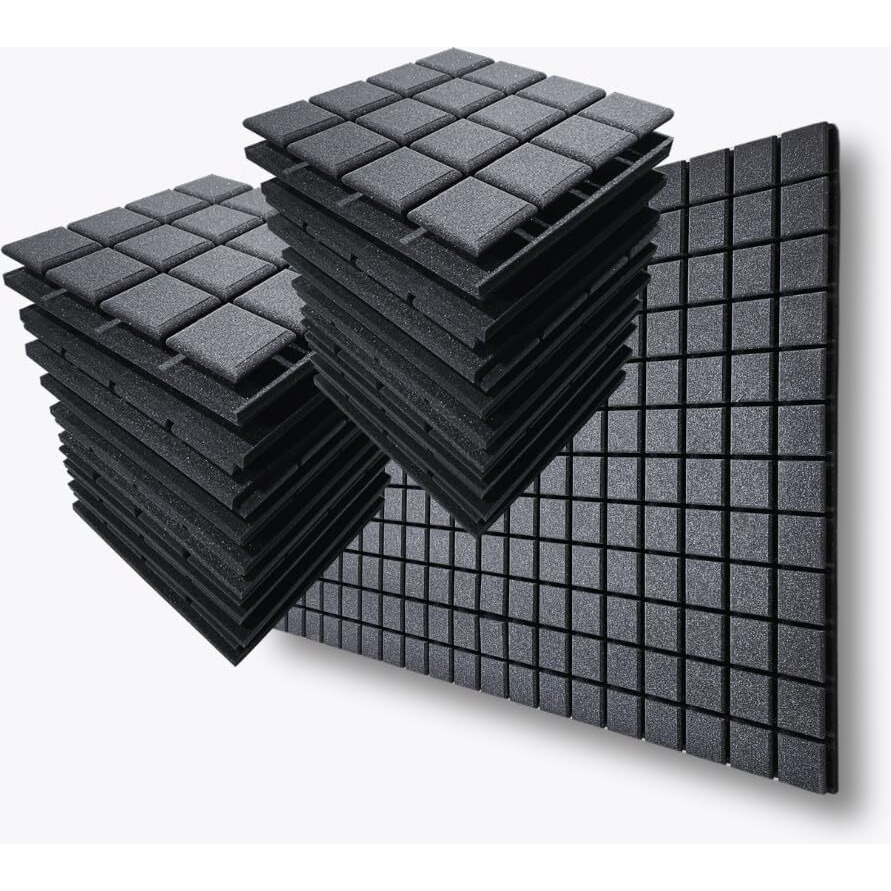 MMT Acoustix 72 Pc Turbo Acoustic Foam, Level X Sound Recording, Soundproofing Noise Reduction Acoustic Panels | 1x1Ft 2 Thick, Charcoal Color