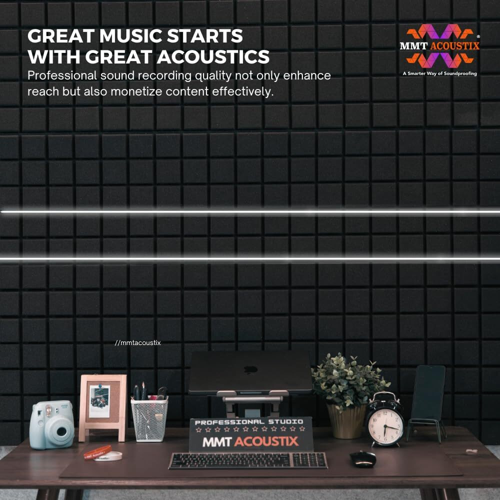 MMT Acoustix 72 Pc Turbo Acoustic Foam, Level X Sound Recording, Soundproofing Noise Reduction Acoustic Panels | 1x1Ft 2 Thick, Charcoal Color